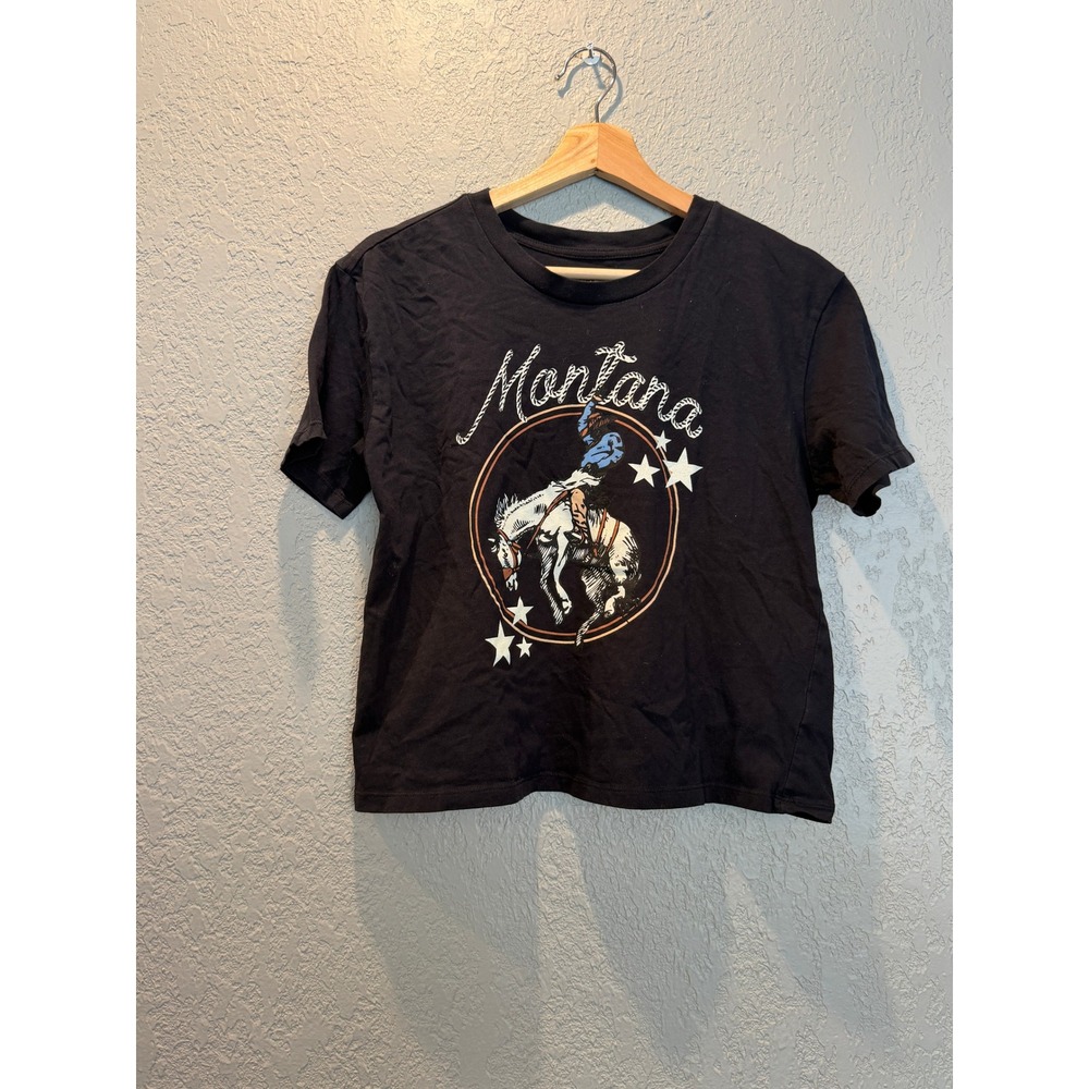 Rebellious One Montana Bronco Graphic T-Shirt Black Small Short Sleeve Western